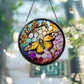 Butterfly Stained Glass SunCatcher Butterfly Light Catcher Window Hanging Home Decor Butterfly with Flowers Garden